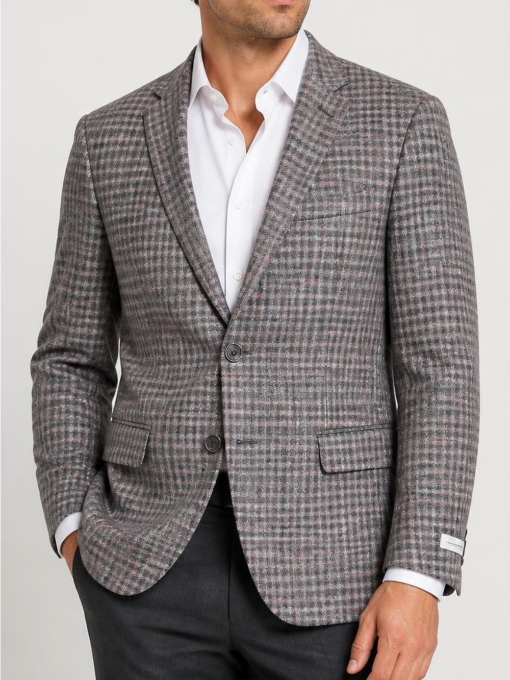 Michael Kors Mens Blazer Sz 20R   Plaid Grays-Light Pink Sporty Office Business
